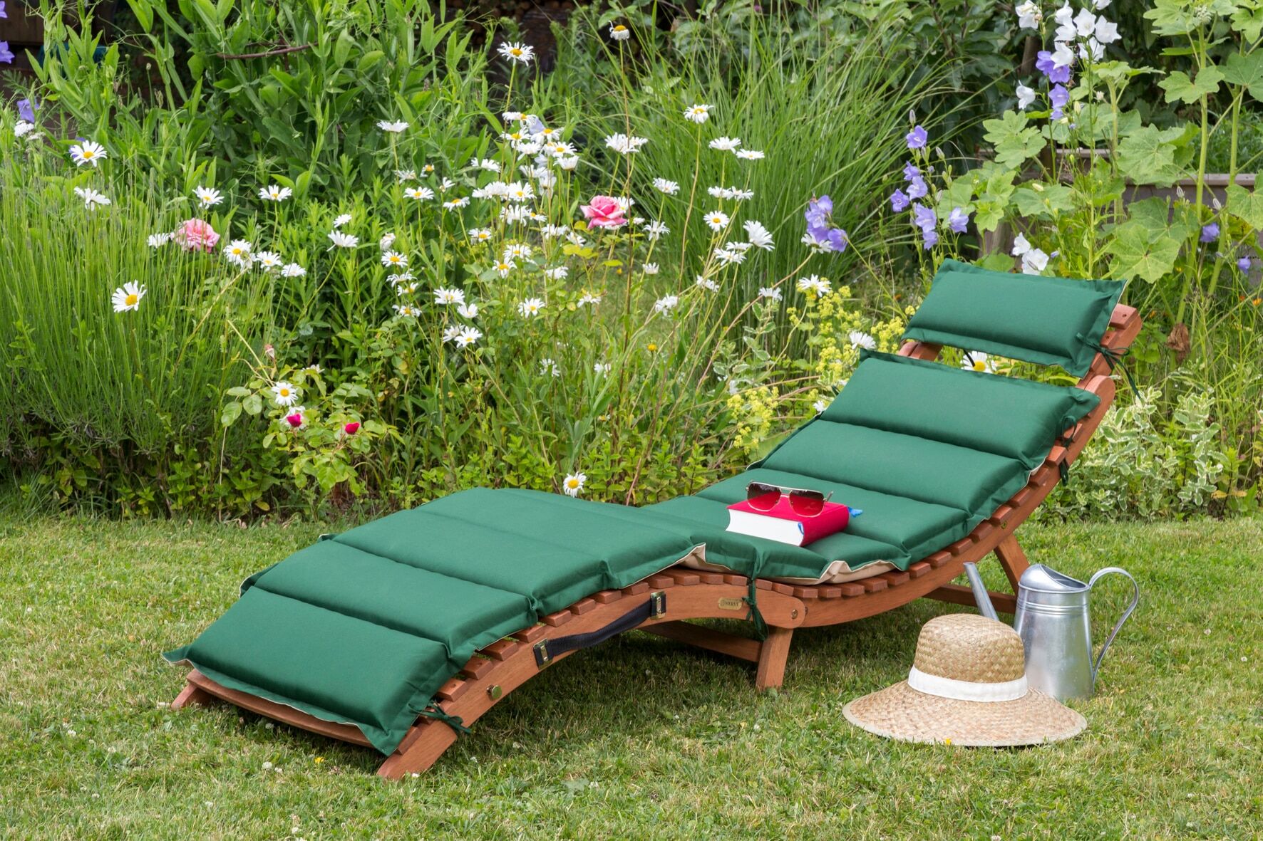 Gartenliege MERXX "Ipanema", beige (braun), Obermaterial: 100% Polyester. Füllung: 100% Polyurethan, Gartenliegen, Gartenliege, Eukalyptusholz, klappbar, inkl. Auflage braun Einheitsgröße