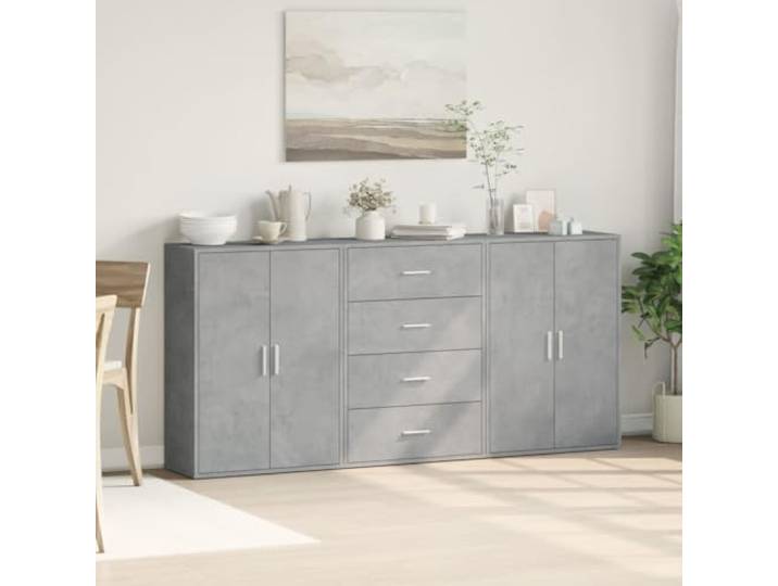 KTHLBRH Anrichte 3 Stück grau Beton 60 x 31 x 84 cm Holz mehrschichtig Robust, großer Stauraum, glatte Oberfläche, leicht zu reinigen, für Wohnzimmer