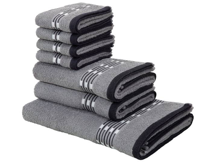 Handtuch Set OTTO HOME Jonnie , grau, 7, Walkfrottee, Walkfrottee, Obermaterial: 100% Baumwolle, Handtuch-Sets, Handtuch Set, Handtücher aus 100% Baumwolle, Handtuchset mit gemusterter Bordüre