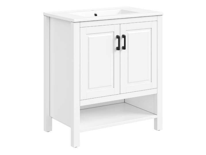 Meuble sous-vasque 76 cm blanc avec vasque, doubles portes et niche