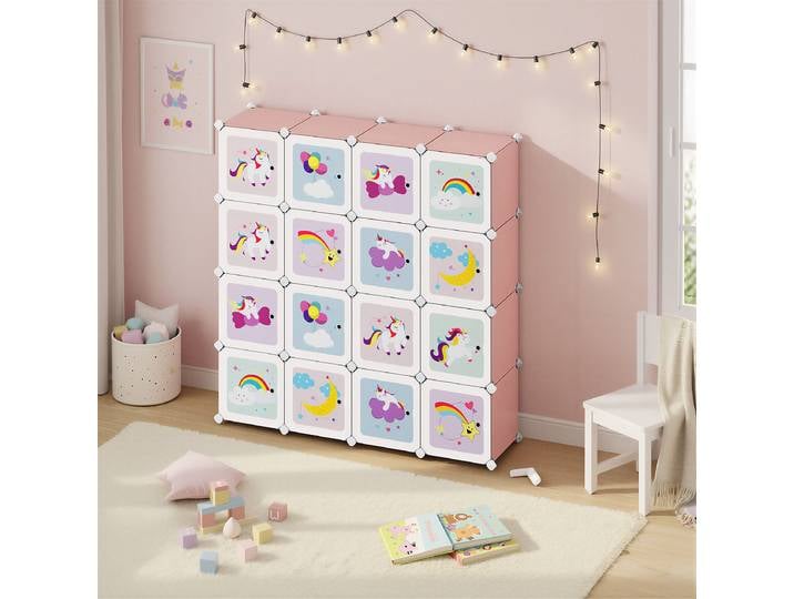 Armoire Picktree 123 x 123 x 31cm Multicolore/Rose foncé/Rose