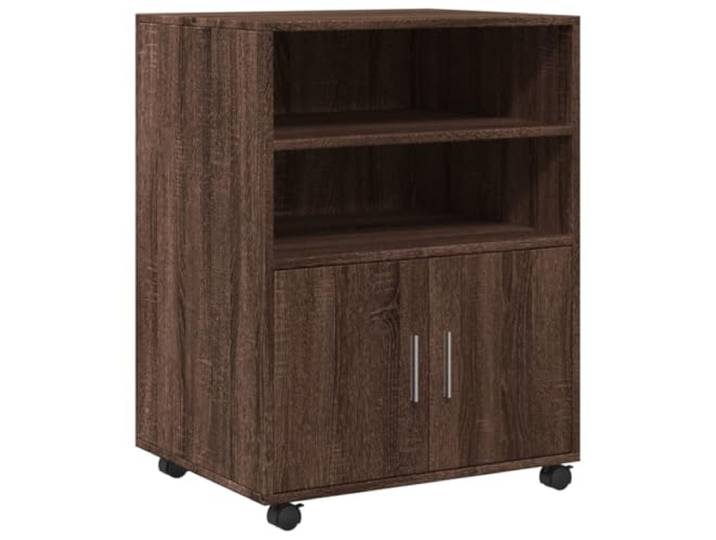 HGDFWRQW Rollschrank mit Tür 60x48x81 cm Druckertisch Braun Eichen-Optik Mobiler Stauraum für Wohnzimmer oder Arbeitszimmer mit offenen Ablagen, geräumigem Fach und leichtgängigen Bremsrollen.