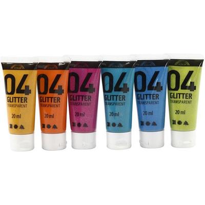Creativ Company Glitter-Acrylfarbe, sortierte Farben, 6x20 ml