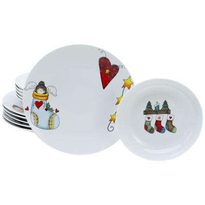 Tafelservice CREATABLE "Luna Socken, Tafel-Service 12-tlg", weiß, 12 Stk., Porzellan, Geschirr-Sets, Tafelservice, Teller Set, Winterlicher Dekor mit lustigen Sockenmotiven