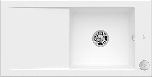 Villeroy und Boch Timeline 60 Flat Flächenbündige Spüle 67902FRW mit Ablaufgarnitur und Exzenterbetätigung, Stone White