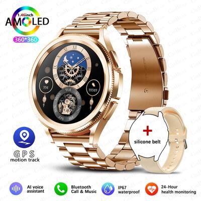 Combo Retail Shop Premium AMOLED GPS Fitness Watch For Men Smartwatch For Everyday Performance rose Gold Steel