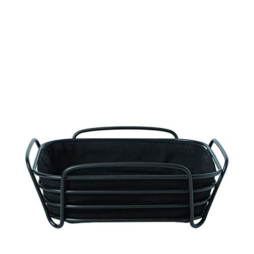 Blomus Delara broodmand van gepoedercoat staal met katoenen tas, zwart, H x B x D: 9,5 x 25,5 x 25,5 cm
