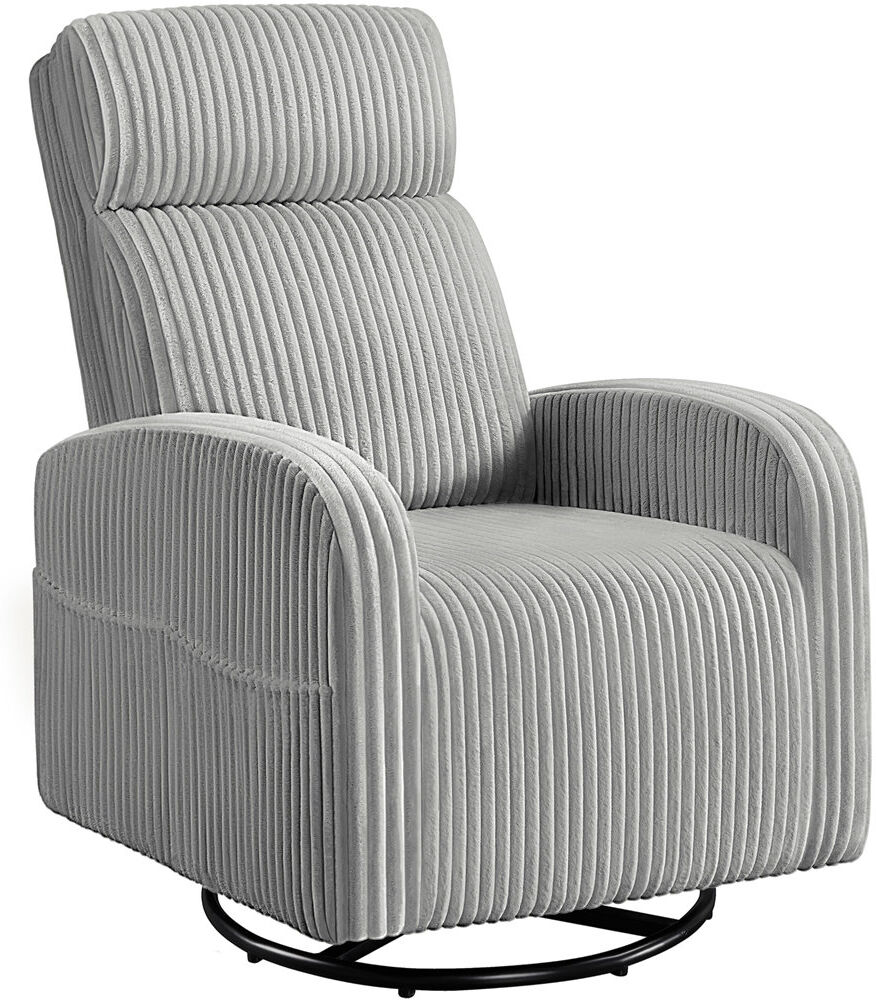 Lily Manor Corduroy Swivel Nursery Gliding Rocker Chair Light Grey 101.5cm H X 65cm W X 89.5cm D
