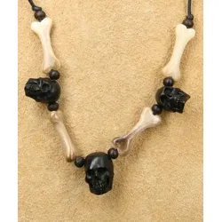 Drachensilber Totenköpfe an Kette aus Horn und Knochen Gothic Schmuck - Weiß;Schwarz