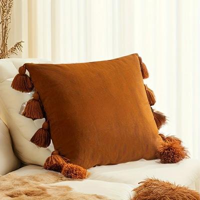Perfect Picks Market Boho Tassel Throw Pillow Cover For Couch, Bedroom & Car Decor brown