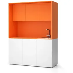 Büroküche NIKA mit Waschbecken und Wasserhahn 1481 x 600 x 2000 mm, Orange, rechts