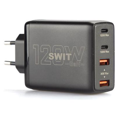 Swit UC-2120E | 120W 2xUSB-C and 2xUSB-A Simultaneous PD-compatible GaN Charger, EU plug (120 W, 2 Ports) (UC-2120E)