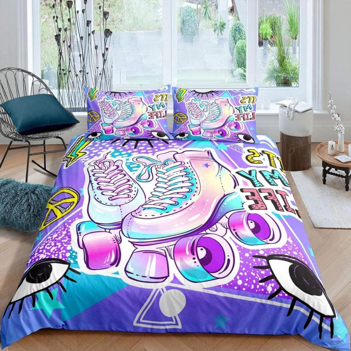 Kleurrijke beddengoed set met dekbedovertrek en kussensloop van zachte microvezel, 200 x 200 cm