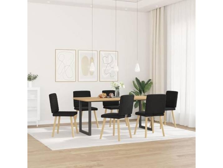 NKOPPFG Esszimmerstühle 6 STK. Schwarz Stoff Polyester-Bezug, Metall- und Holzgestell, Schaumstoffpolsterung, Esszimmer, Wohnzimmer, Gästezimmer