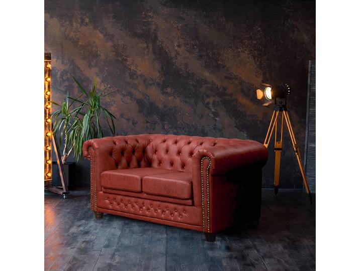 2-Sitzer Sofa Rot/Bordeaux Kunstleder Giana 148 x 72 x 86cm Schlaffunktion für dauerhafte Nutzung Industrial