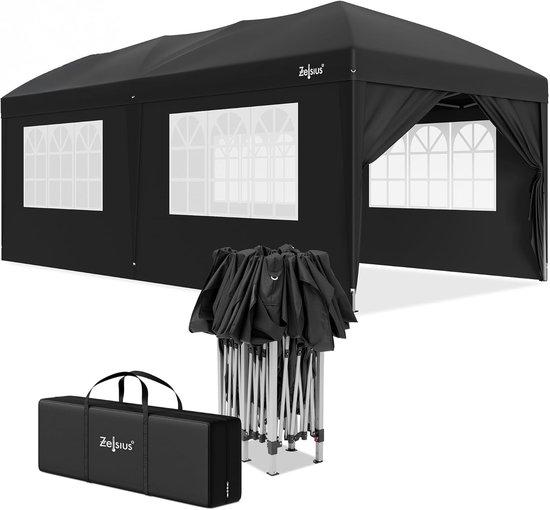 Famanu Faltpavillon Partyzelt mit abnehmbaren Seitenwänden - 3 x 6 Meter - Schwarz