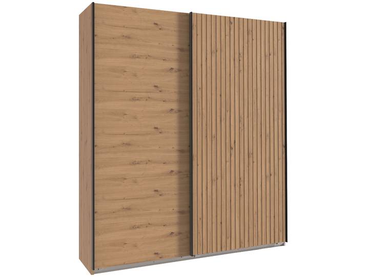 Schwebetürenschrank WIMEX Andorra by fresh to go , braun (artisan eiche nachbildung, akustikpaneel optik artisan eiche nachbildung), B:200cm H:216cm T:65cm, Holzwerkstoff, Schränke, Schwebetürenschrank, Mit 3D-Leisten für Akustikpaneel-Optik