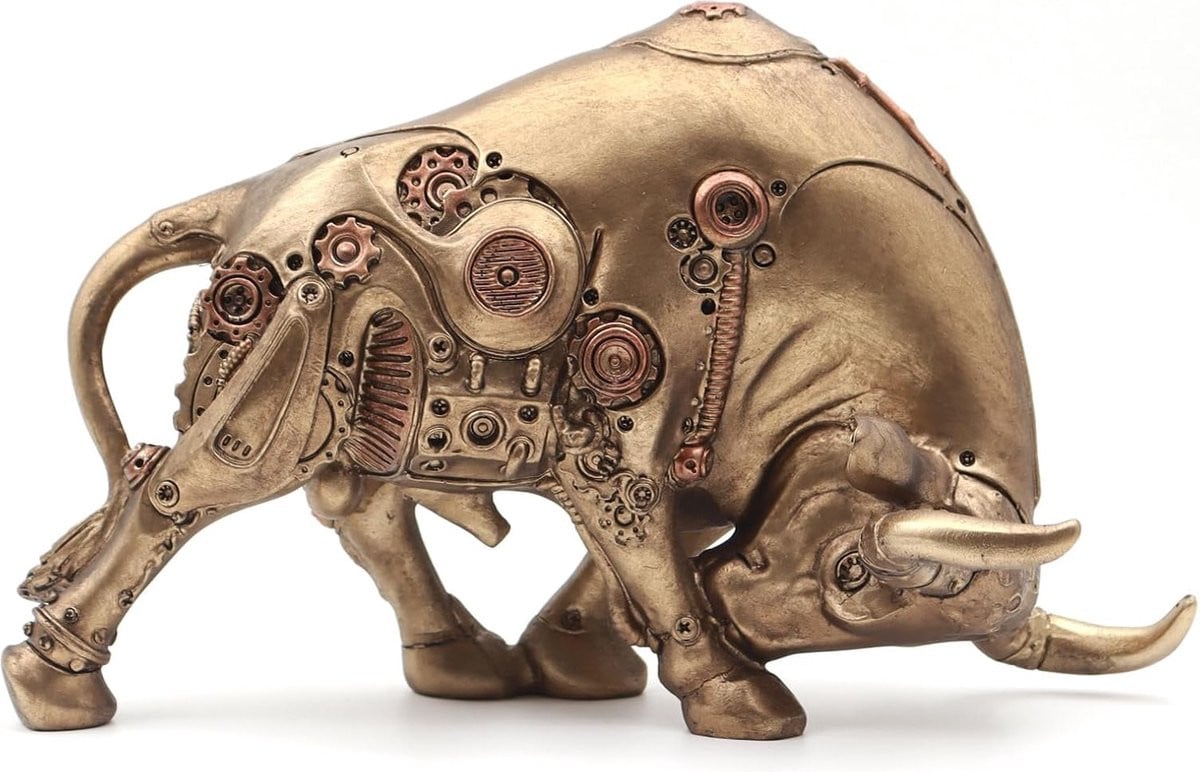 Stier Decoratie Wall Street Bulle Hars Beeldje - Goud