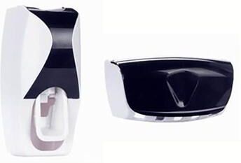 Universal Stock Space Saving Wall Mounted Toothbrush Holder With Automatic Toothpaste Dispenser And Cup Organizer black