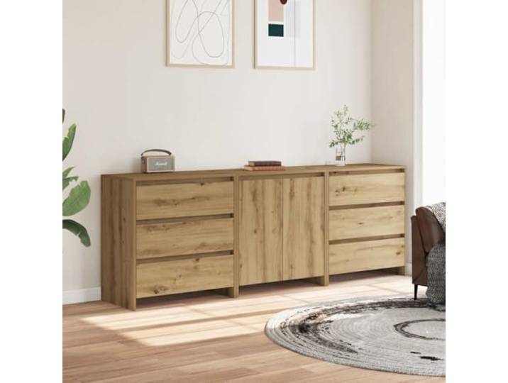 KTHLBRH Sideboard 3 Stück Eiche Handwerk Spanplatte 70 x 41 x 75 cm Aufbewahrungsschrank mit Türen und Schubladen, robuste Platte, glatte Oberfläche, leicht zu reinigen