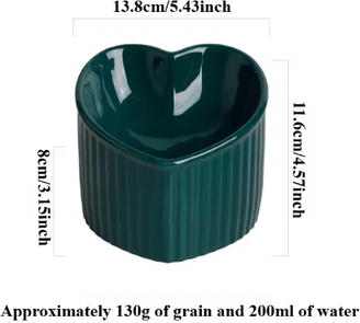 Inspire Picks Slanted Ceramic Cat Bowl With Elevated Anti Tip Feeding Stand love Dark Green