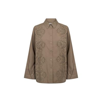 Hemdbluse LEVETE ROOM "Levete Room Shirt LR-ROSE", Damen, Gr. S, braun (8500, fossil), Obermaterial: 100% Baumwolle, Blusen Hemdbluse