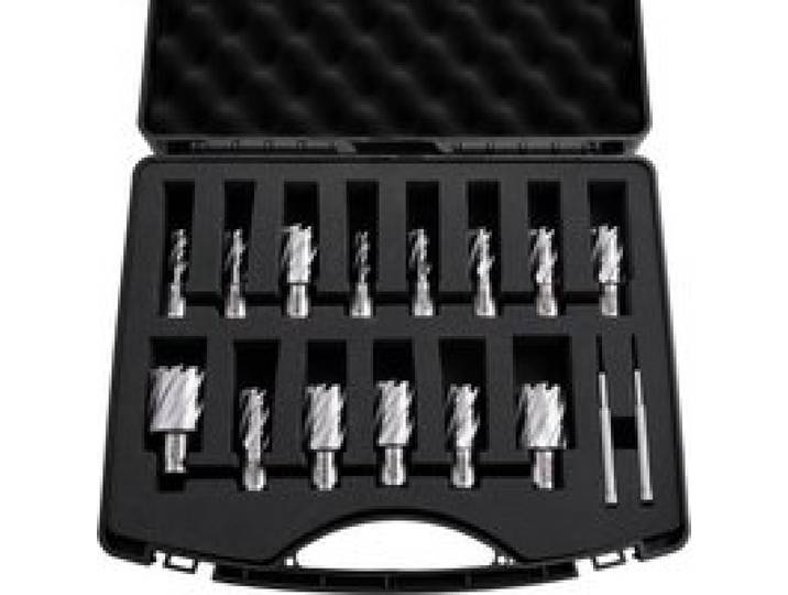 VEVOR Coffret de Fraises Annulaires HSS, 16 Pièces, Fraises à Carotter pour Perceuse Magnétique, Queue Weldon, Profondeur de Coupe 25,4 mm, Diamètre 11,11 à 34,92 mm, dont 2 Goupilles Pilotes