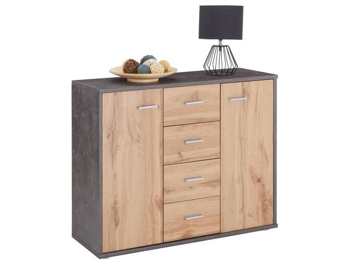 CARO-Möbel Sideboard Jamie Beton dunkel/Wotan Eiche, Dunkelgrau, Eiche Wotan, Mode, 88x70x30 cm, Kleinmöbel, Kommoden, Kommoden