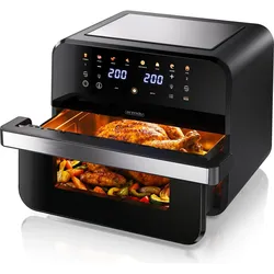 Arendo Heissluftfritteuse Dual Zone 12 L, 2 Kammern nebeneinander, 2600 W, 80–200 °C, inkl Zubehör, XXL, Fritteuse, Schwarz