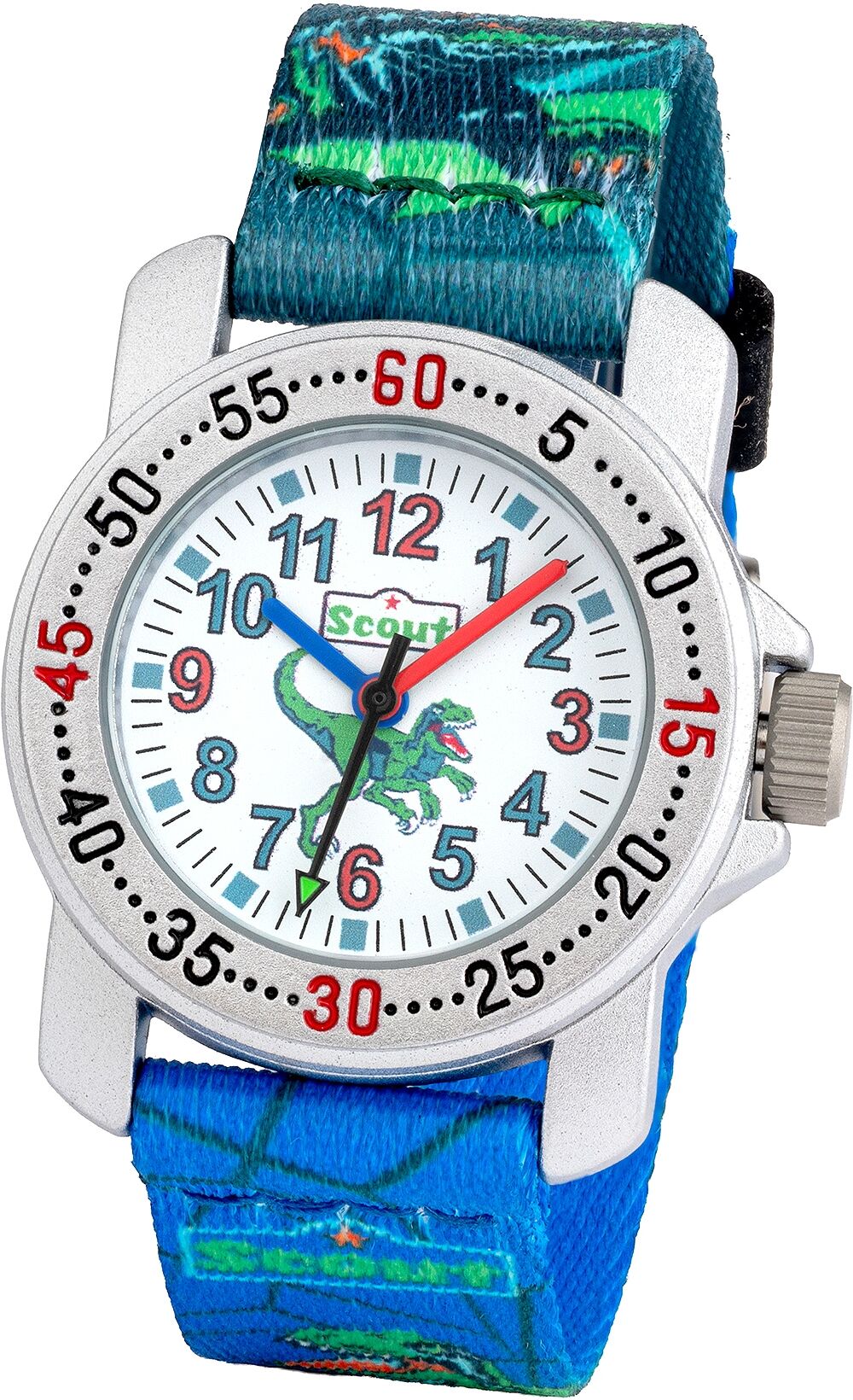 Quarzuhr SCOUT "Action Boys", blau (blau, grün, weiß), Armbanduhren, Kinder, silberfarben, Quarzuhr, Armbanduhr, Kinderuhr, Lernuhr, Geschenkidee, Schulanfang, Jungen,Dino