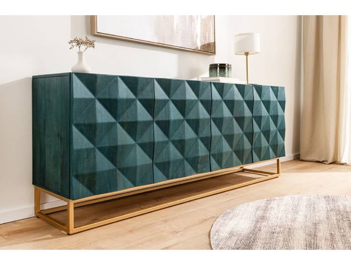 Massives Sideboard VULCANO 180cm türkis Mangoholz gold Metallgestell Modern & Design