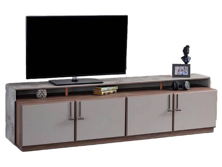 Xlmoebel TV-Schrank Grau Holz Lowboard mit Stauraum für Fernseher und Elektronikgeräte (2-St., TV-Ständer + Wandschränke) Hergestellt in Europa