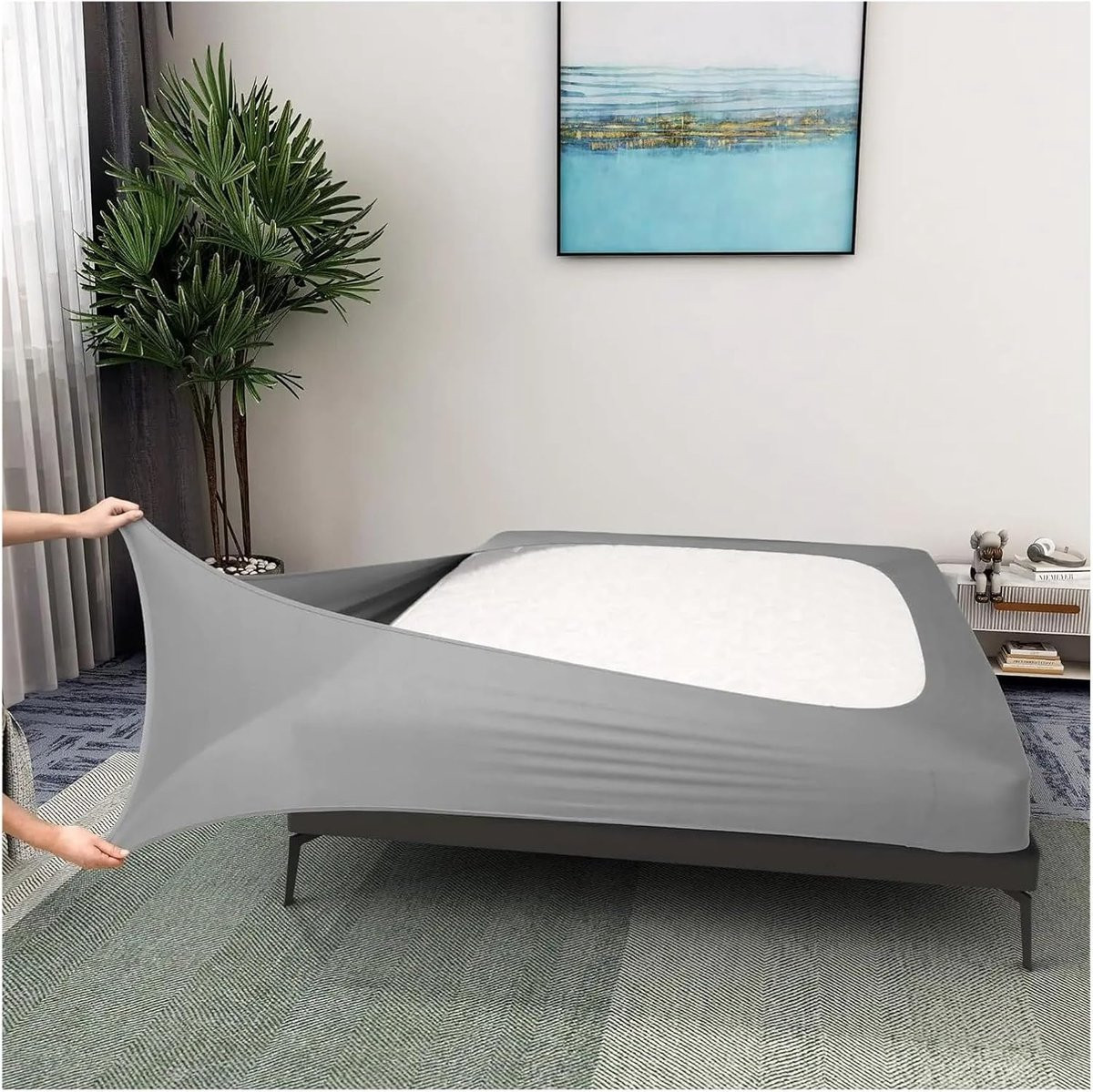 Bedrok Boxspring hoes met elegante plooien - Kingsize - Lichtgrijs - 183 x 213 cm