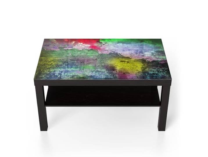 DEQORI Glastisch schwarz groß 90x50 cm Motiv Farbenfrohes Mauerwerk ausgefallener Beistelltisch aus Glas Hochglanz Couchtisch fürs Wohnzimmer moderner Couch Tisch mit Design