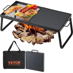 VEVOR BBQ Gills Holzkohlegrill Klappgrill Tischgrill 570 x 285 x 230 mm, 6 kg Belastbar Tragbarer Reisegrill Outdoor Campinggrill 300 °C, Grillgitter + Grillplatte für Gartenpartys, Picknick, Terasse