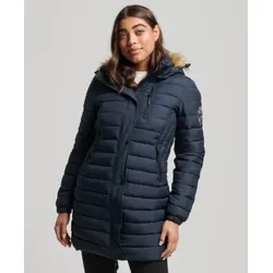 Superdry für Damen. W5011564A Fuji mittellanger Marineblauer Steppmantel mit Kapuze mittellanger Marineblauer Mantel (S), Lässig, Nachhaltig