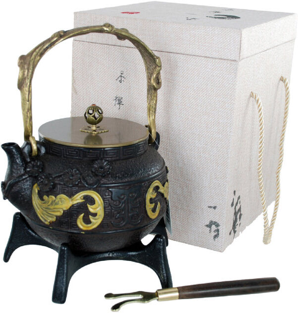 Buckingham Cast Iron Japanese Teapot Star Trivet & Lid Lifter Gift Box Gold;Black 1500ml