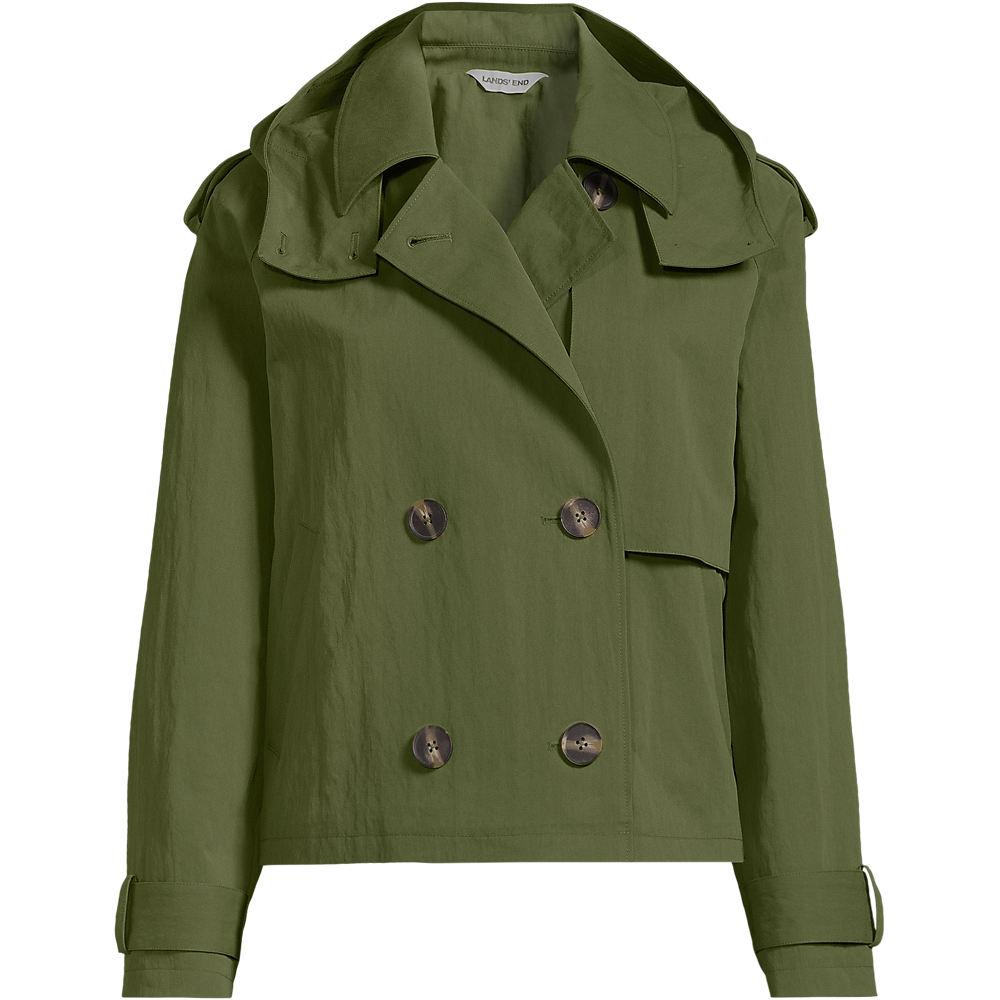 Kurzer Trenchcoat mit Kapuze für Damen, Damen, size: regular, Grün, by Lands' End