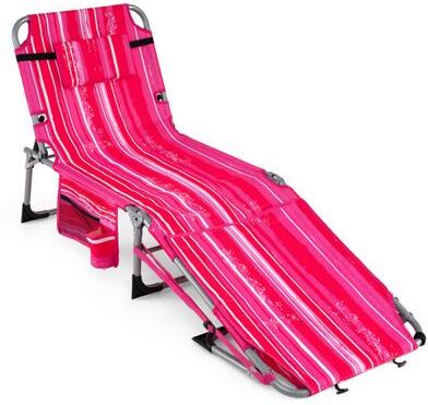Costway Tanning Chair with Face Arm Holes Portable Sunbathing Chair-Pink Strip