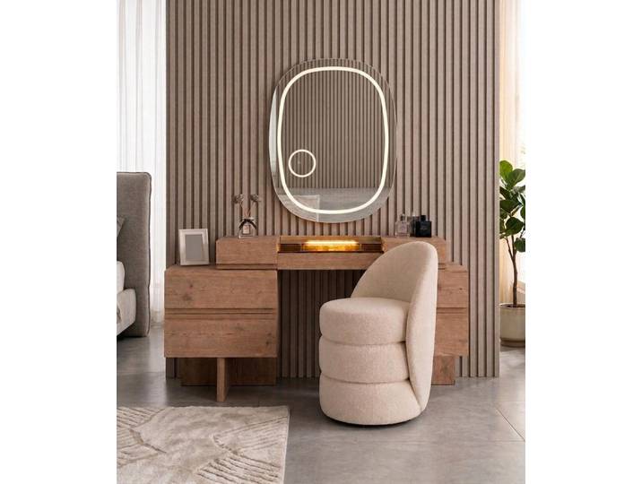 Xlmoebel Schlafzimmer-Set Schlafzimmer Set Schminktisch Sitzhocker Spiegel Modern Beige