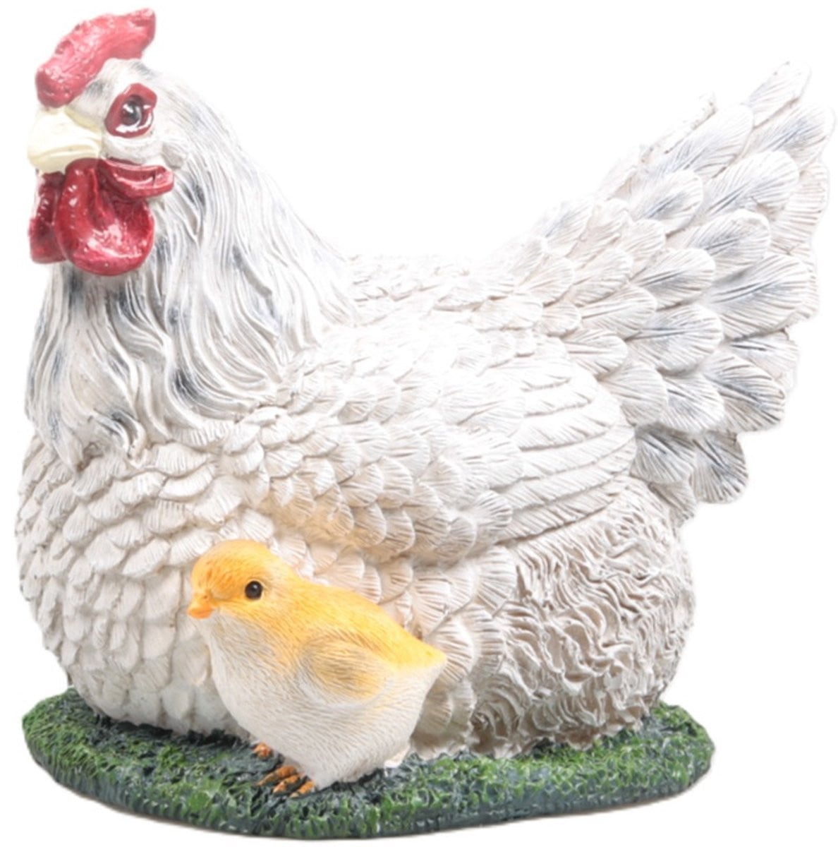 Farmwood Broedende kip met kuiken tuinbeeldje - Wit - 19 cm