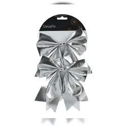 Christmas Decorations Schleifen 17cm 2er Set Geschenkschleifen Weihnachtsschleifen Dekoschleifen festliche Dekoration Weihnachten Hochzeit silber metallic