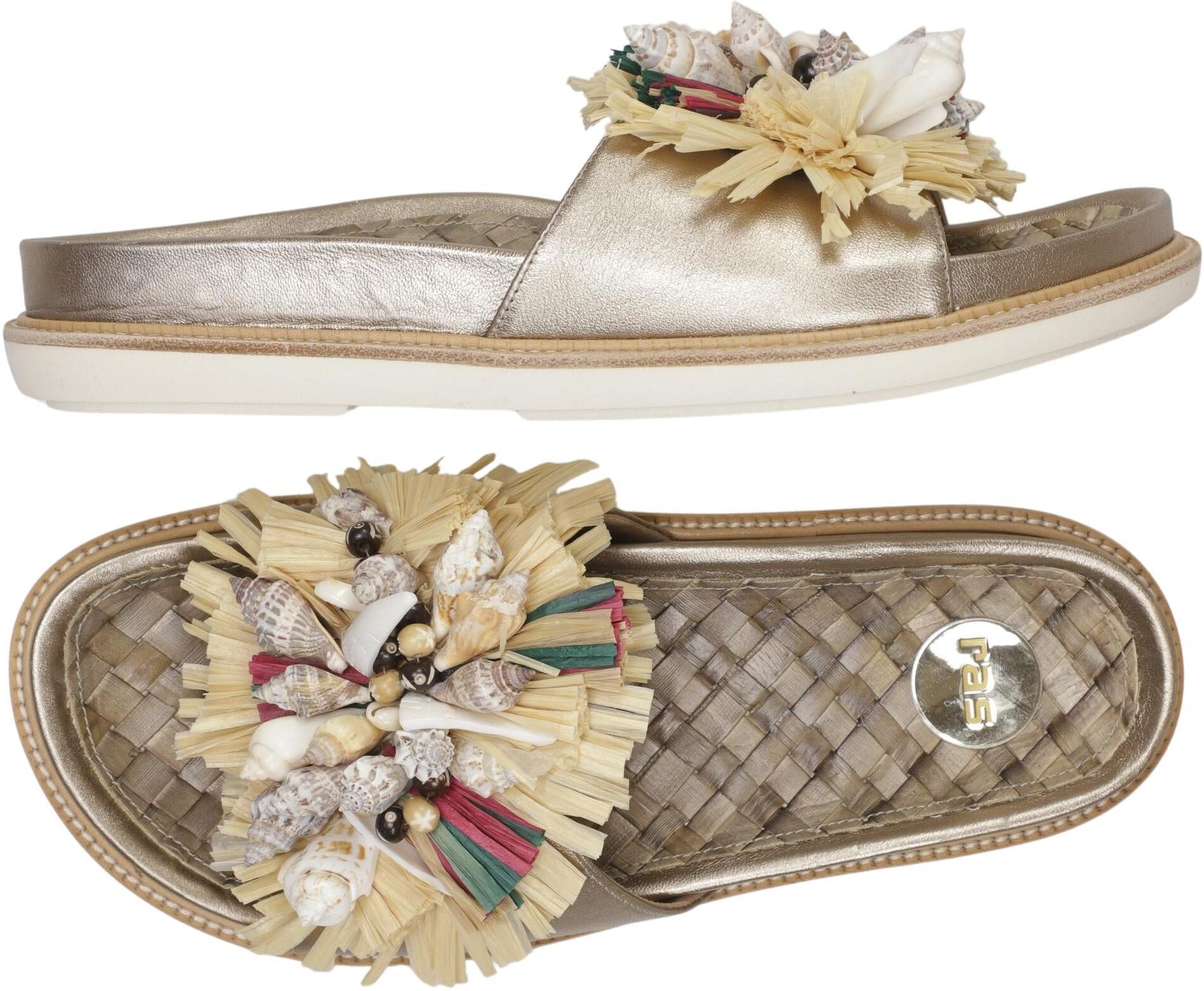 ras Damen Sandalen, Gold, Gr. EU 39, Leder - Second Hand