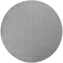 TEPPICH Outdoor, Fußbodenheizung-geeignet, mit Labyrinthmuster, ENGADIN in Silbergrau, Ø 120 cm