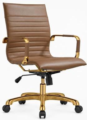 LeisureMod Harris Ribbed Ergonomic Adjustable Office Chair - Gold Frame, Swivel, Lumbar Support, Desk Chair