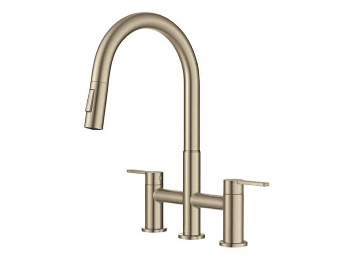 KRAUS Oletto Bridge KPF-3122SFACB Küchenarmatur mit herausziehbarem Sprühkopf, Champagnerbronze, antik, fleckenfrei