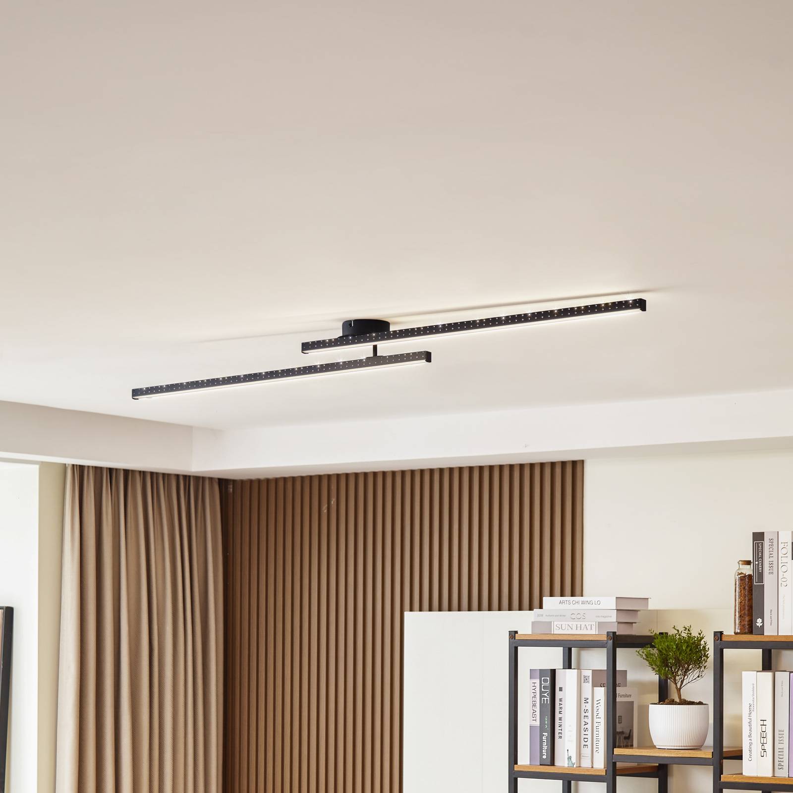 LED Ceiling Light Aurendor Lindby, Black, Living / Dining Room, Aluminium, Modern, Ceiling Light