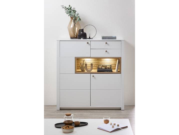 Beleuchtetes Highboard 132 cm 132 x 138 x 41cm Weiß