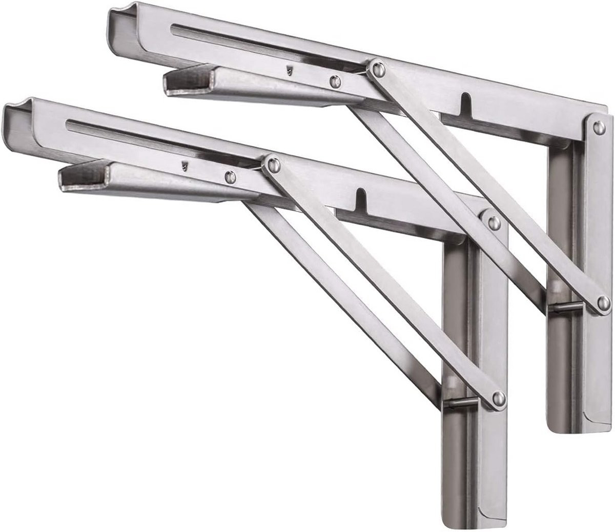 2x Opvouwbare Plankdragers RVS - Zware Inklapbare Wandsteunen voor Tafel of Werkbank