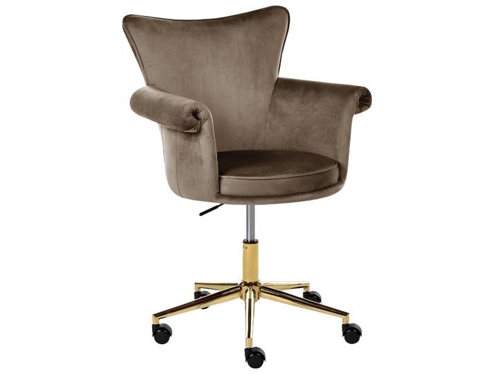 BELIANI Schreibtischstuhl Beige Samt Gepolstert Drehbar Höhenverstellbar Rollbar mit Armlehnen Luxus Homeoffice Schminkstuhl Make-up Drehstuhl